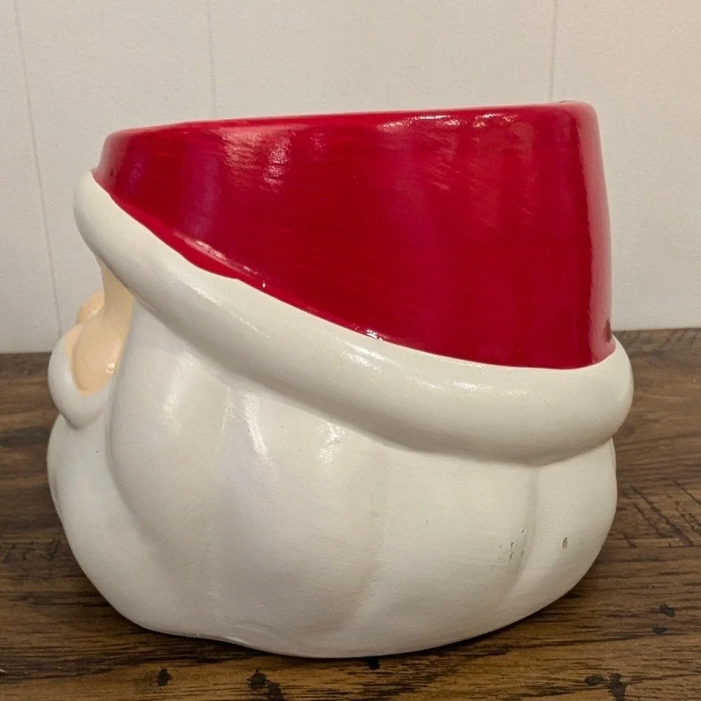 VTG Santa Claus Ceramic Head Christmas Planter, Jar, Centerpiece Decor Art
